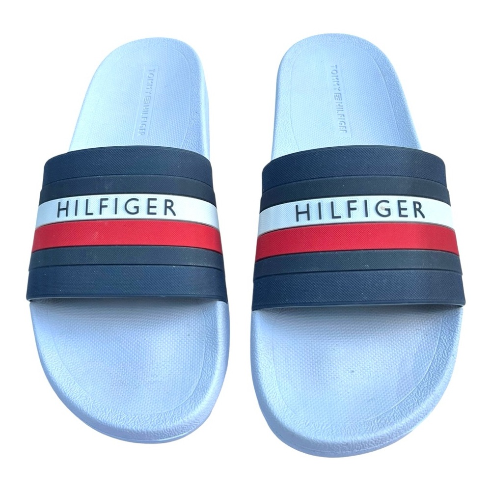 Tommy Hilfiger Riker Slide/Sandal White sole Classic Hilfiger Spellout sz 9 Pool